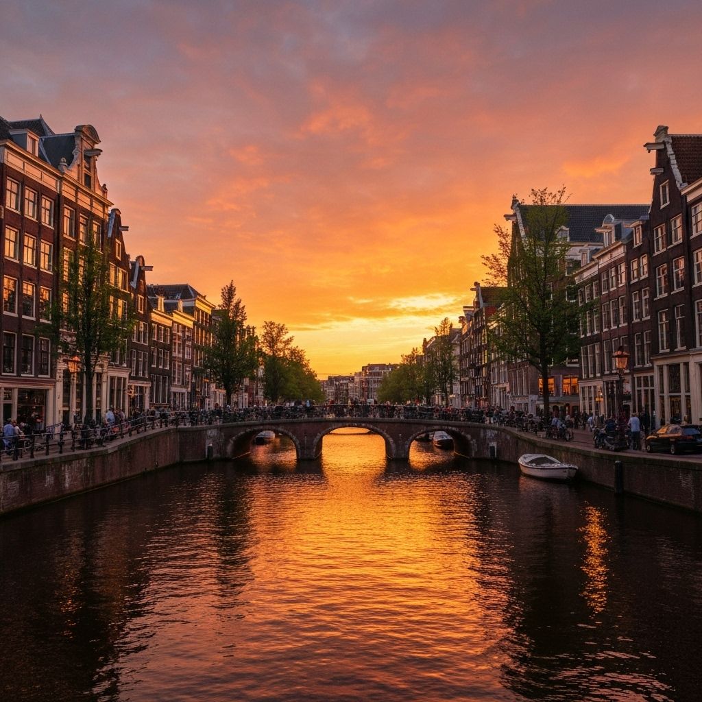 Amsterdam canals with colorful buildings