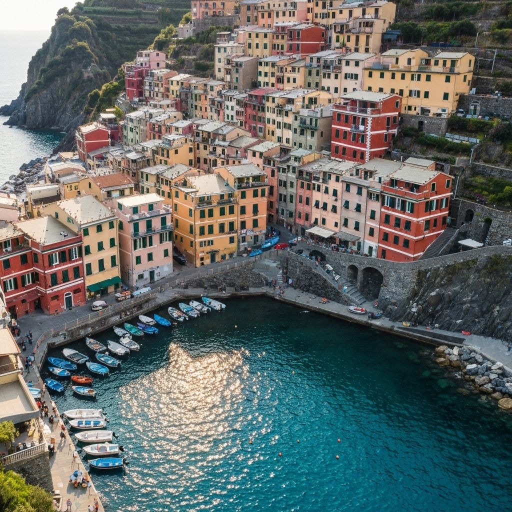 Italian coastal city with colorful houses
